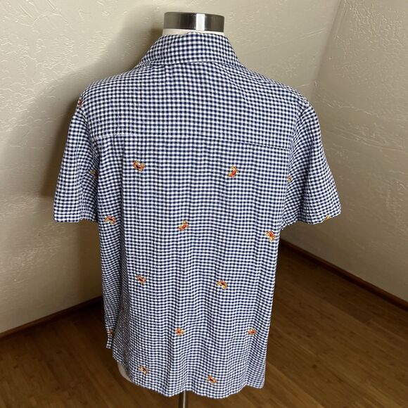 Quacker Factory Shirt Womens Medium Blue Gingham Crab Jeweled Print Button Up - Picture 7 of 9